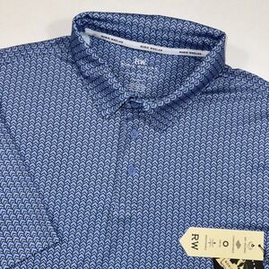 Rorie Whelan Golf Polo Shirt Mens XXL Blue Herringbone SS‎ UPF 50 Stretch NWT